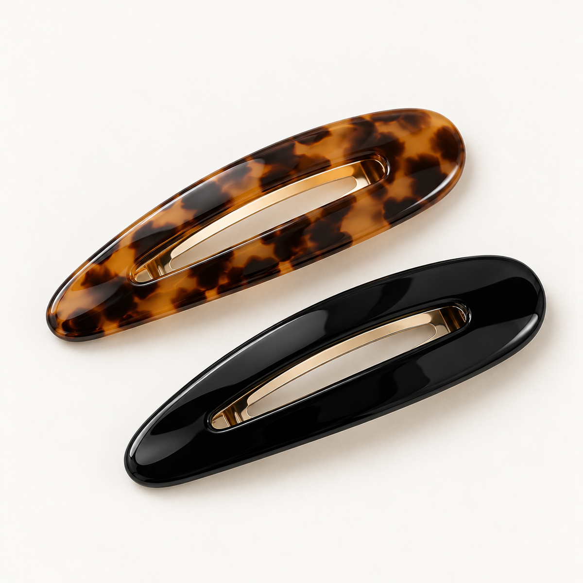 Tess Nora flat hair clips in tortoiseshell and black, set of 2