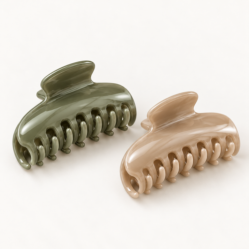 Tess Nora medium claw clips in olive green and sand beige, set of 2